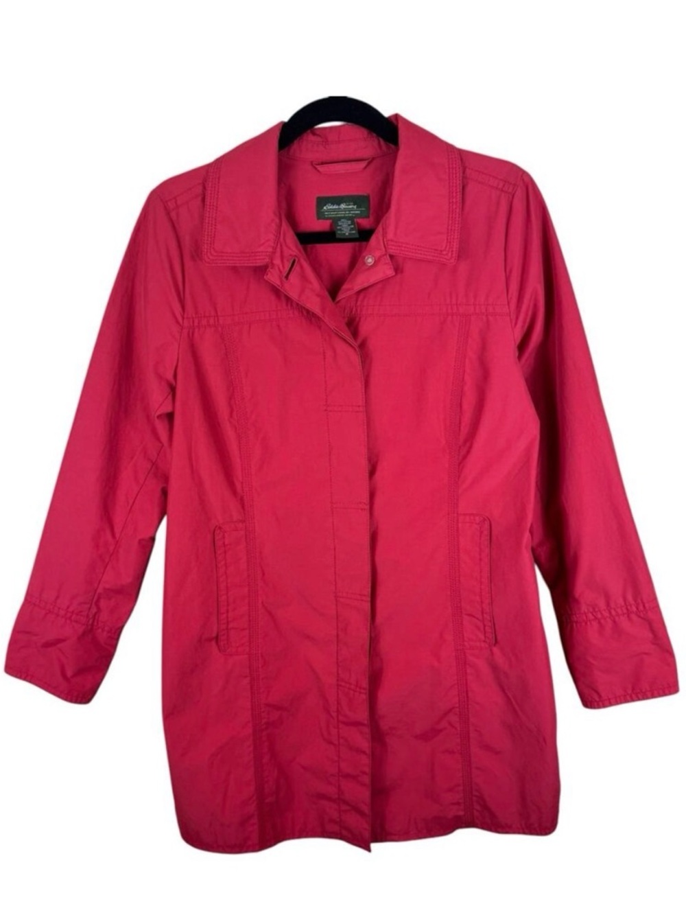 Eddie Bauer Coral Pink Collared Button Up Lined Rain Jacket Pockets Size M